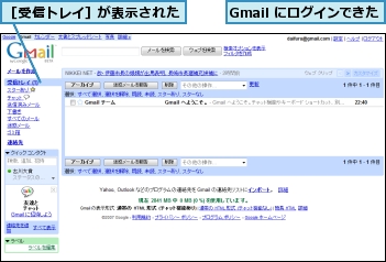 Gmail にログインできた,［受信トレイ］が表示された