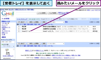 読みたいメールをクリック,［受信トレイ］を表示しておく