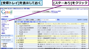 [スターあり]をクリック,[受信トレイ]を表示しておく