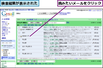 検索結果が表示された,読みたいメールをクリック
