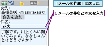 1 メールの件名と本文を入力,［メールを作成］に戻った