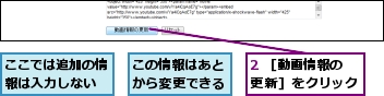 2 ［動画情報の更新］をクリック,ここでは追加の情報は入力しない,この情報はあとから変更できる