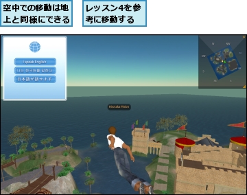 レッスン4を参考に移動する,空中での移動は地上と同様にできる