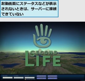 起動画面にステータスなどが表示されないときは、サーバーに接続できていない