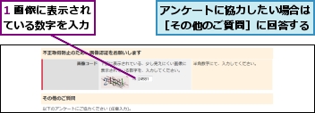 1 画像に表示されている数字を入力,アンケートに協力したい場合は［その他のご質問］に回答する