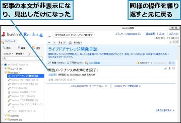 同様の操作を繰り返すと元に戻る,記事の本文が非表示になり、見出しだけになった