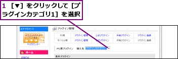1 ［▼］をクリックして［プラグインカテゴリ1］を選択