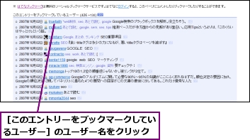 ［このエントリーをブックマークしているユーザー］のユーザー名をクリック