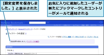 お気に入りに追加したユーザーが新たにブックマークしたエントリーがメールで通知される,［設定変更を保存しました。］と表示された