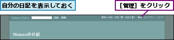 自分の日記を表示しておく,［管理］をクリック