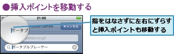 指をはなさずに左右にずらすと挿入ポイントも移動する