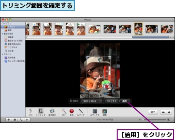 トリミング範囲を確定する,［適用］をクリック