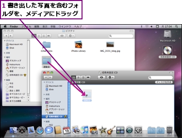1 書き出した写真を含むフォルダを、メディアにドラッグ