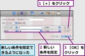 1［＋］をクリック,2 新しい条件を指定,3 ［OK］をクリック,新しい条件を指定できるようになった