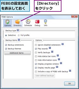 FEBEの設定画面を表示しておく,［Directory］をクリック