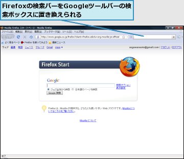 Firefoxの検索バーをGoogleツールバーの検索ボックスに置き換えられる