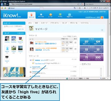 コースを学習完了したときなどに、友達から「high five」が送られてくることがある