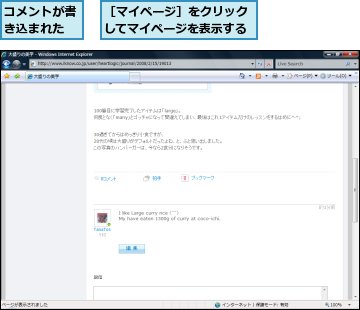 コメントが書き込まれた,［マイページ］をクリックしてマイページを表示する