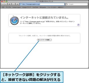 ［ネットワーク診断］をクリックすると、接続できない問題の解決が行える