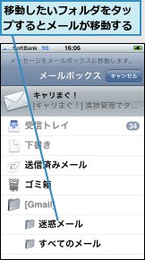移動したいフォルダをタップするとメールが移動する