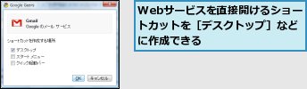 Webサービスを直接開けるショートカットを［デスクトップ］などに作成できる