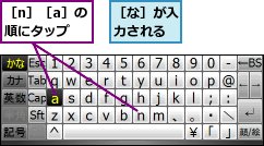 ［n］［a］の順にタップ,［な］が入力される