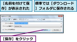 標準では［ダウンロード］フォルダに保存される,［保存］をクリック,［名前を付けて保存］が表示された