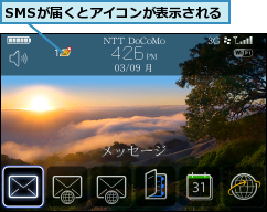 SMSが届くとアイコンが表示される