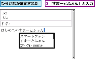3「すまーとふぉん」と入力,ひらがなが確定された