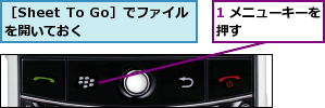 1 メニューキーを押す      ,［Sheet To Go］でファイルを開いておく    