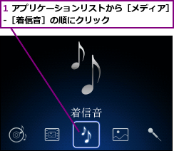 1 アプリケーションリストから［メディア］-［着信音］の順にクリック        