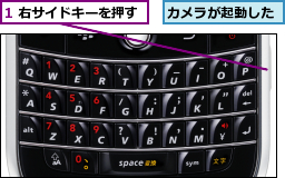 1 右サイドキーを押す,カメラが起動した