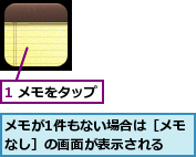 1 メモをタップ,メモが1件もない場合は［メモなし］の画面が表示される　　