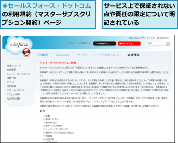 サービス上で保証されない点や責任の限定について明記されている