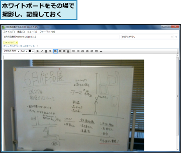 ホワイトボードをその場で撮影し、記録しておく  