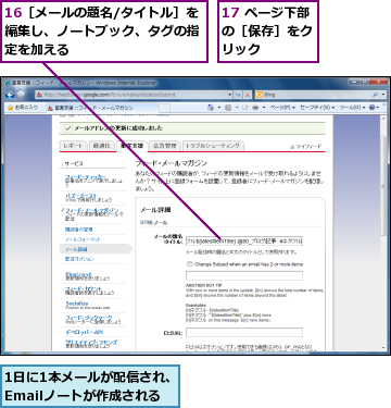 1日に1本メールが配信され、Emailノートが作成される