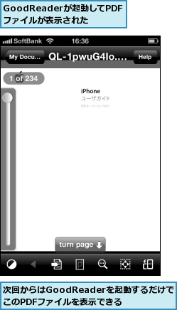 GoodReaderが起動してPDFファイルが表示された,次回からはGoodReaderを起動するだけでこのPDFファイルを表示できる