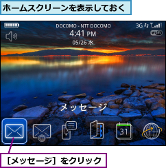 ホームスクリーンを表示しておく,［メッセージ］をクリック