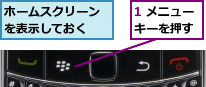 1 メニューキーを押す,ホームスクリーンを表示しておく