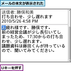 Uキーを押す,メールの本文が表示された