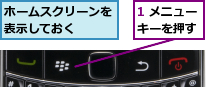 1 メニューキーを押す,ホームスクリーンを表示しておく  