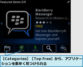 ［Categories］［Top Free］から、アプリケーションを素早く見つけられる