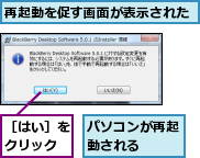 パソコンが再起動される  ,再起動を促す画面が表示された,［はい］をクリック