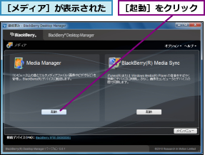 ［メディア］が表示された,［起動］をクリック