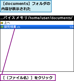 ［documents］フォルダの内容が表示された,［（ファイル名）］をクリック