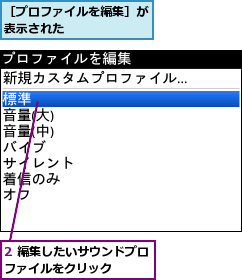 2 編集したいサウンドプロファイルをクリック　　　,［プロファイルを編集］が表示された　　　　　　