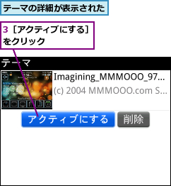 3［アクティブにする］をクリック　　　　　　,テーマの詳細が表示された