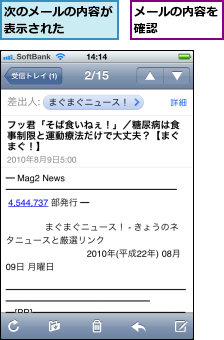 メールの内容を確認    ,次のメールの内容が表示された    