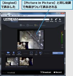 ［Angled］で表示した,［Picture in Picture］と同じ配置で角度がついて表示される