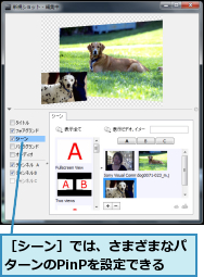 ［シーン］では、さまざまなパターンのPinPを設定できる
